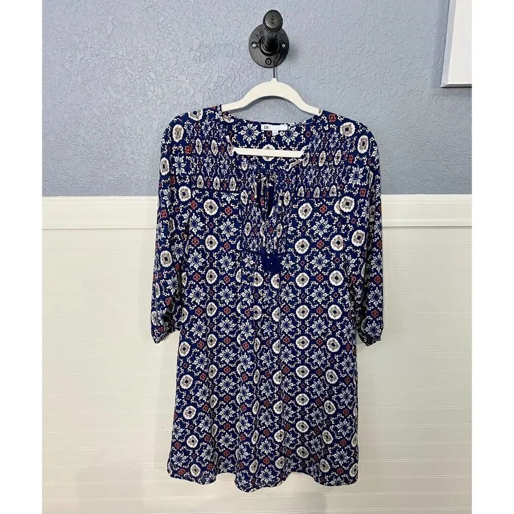 DR2 Blue Multipattern 3/4 Sleeve Tunic - Picture 5 of 7